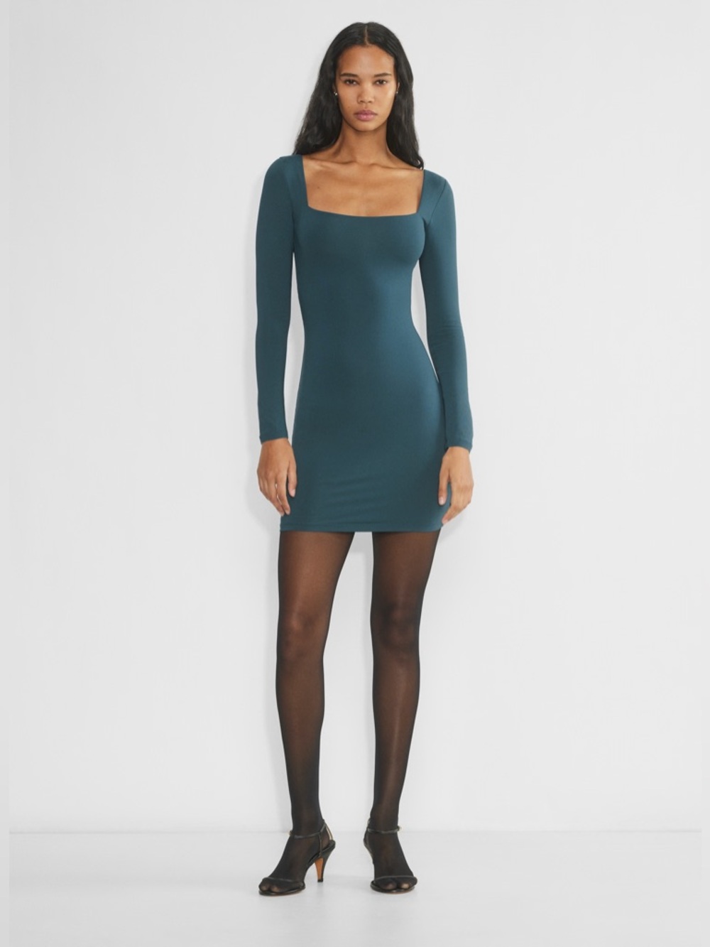 Aritzia Contour Squareneck Mini Dress Tourmaline Teal Size M Bodycon NWT